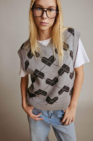 Coool Regular Fit V Yaka Desenli Süveter 