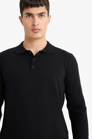 DeFacto Standart Fit Polo Yaka Premium Düğmeli Triko Kazak D0454AX25AUBK27