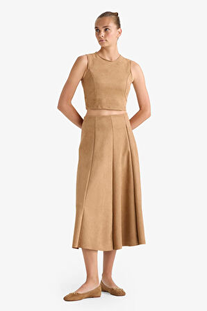 Bisiklet Yaka Süet Kolsuz Bluz