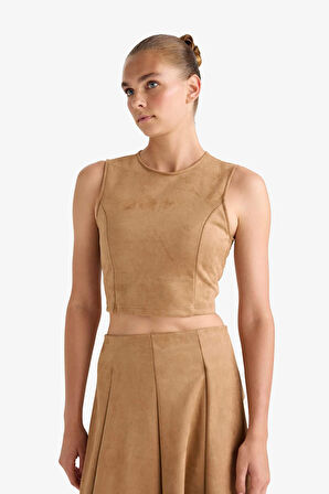 Bisiklet Yaka Süet Kolsuz Bluz