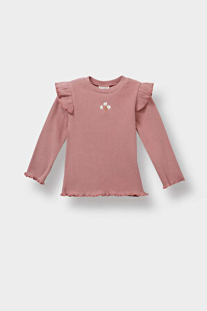 Kız Bebek Çiçekli Uzun Kollu Fitilli Kaşkorse 2'li Takım