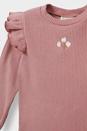 Kız Bebek Çiçekli Uzun Kollu Fitilli Kaşkorse 2'li Takım