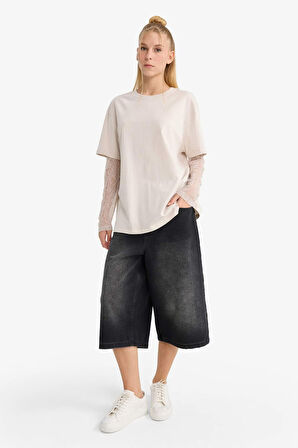 Coool Oversize Geniş Kalıp Bisiklet Yaka Uzun Kollu Tişört