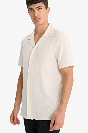 Modern Fit Polo Yaka Krinkıl Kumaş Kısa Kollu Gömlek