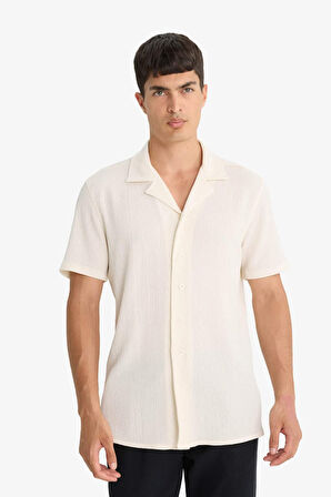 Modern Fit Polo Yaka Krinkıl Kumaş Kısa Kollu Gömlek