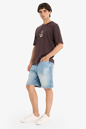 %100 Pamuk Straight Fit Jean Bermuda Şort