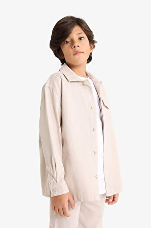 Erkek Çocuk Oversize Geniş Kalıp Polo Yaka Uzun Kollu Gömlek