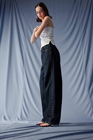 Baggy Fit Yüksek Bel Uzun Jean Yıkamalı Pantolon