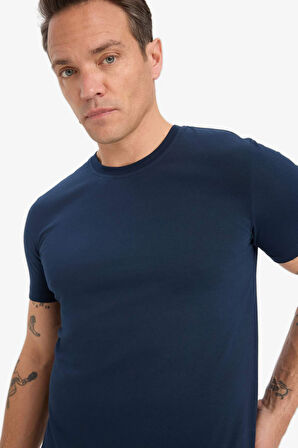 DeFacto Slim Fit Dar Kesim Bisiklet Yaka Esnek Kumaş Kısa Kollu Tişört E2635AX25SMNV135