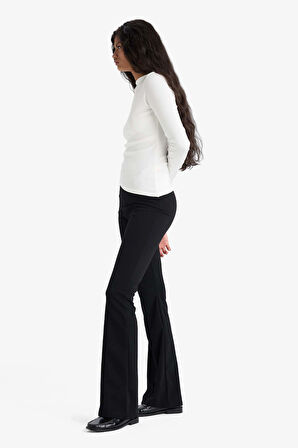 Flare Fit Yüksek Bel İspanyol Paça Uzun Krep Pantolon
