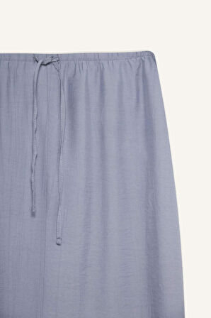 Relax Fit Beli Lastikli Krinkıl Kumaş Midi Etek