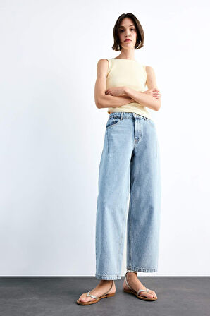 Wide Baggy Fit Yıkamalı Jean Pantolon
