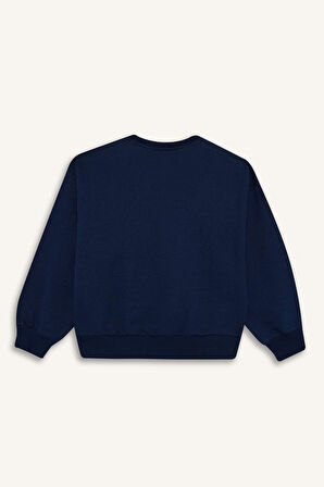 Kız Çocuk Relax Fit Bisiklet Yaka Baskılı Sweatshirt