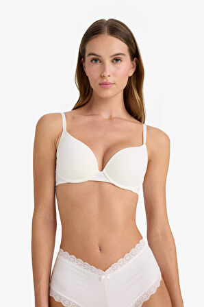 Push Up Micro Kaplı Yarım Dolgulu Balenli Tişört Bra Fall in Love