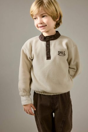 Baskılı Düğmeli Polar Sweatshirt Erkek Bebek