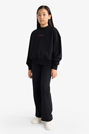 Kız Çocuk 2'li Takım Baskılı Sweatshirt Eşofman Altı