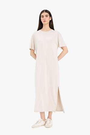 DeFacto Bisiklet Yaka Modal Kısa Kollu Midi Yazlık Elbise F6500AX25SMBG776