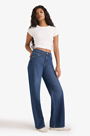 Straight Wide Yüksek Bel Düz Paça Uzun Jean Pantolon