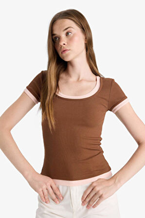 U Yaka Fitilli Kaşkorse Kısa Kollu Tişört