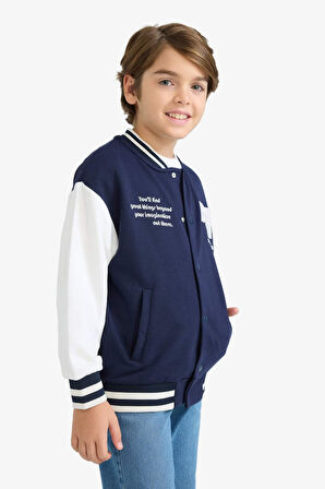 Erkek Çocuk Baskılı Kolej Yaka Bomber Ceket
