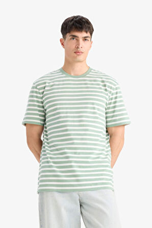 DeFacto %100 Pamuk Regular Fit Bisiklet Yaka Kısa Kollu Çizgili Tişört E2637AX25SMGN1265