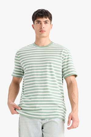 DeFacto %100 Pamuk Regular Fit Bisiklet Yaka Kısa Kollu Çizgili Tişört E2637AX25SMGN1265