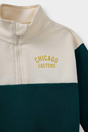 Erkek Bebek 2'li Takım Baskılı Fermuarlı Sweatshirt Eşofman Altı