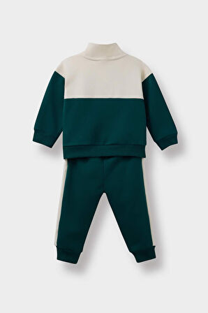 Erkek Bebek 2'li Takım Baskılı Fermuarlı Sweatshirt Eşofman Altı