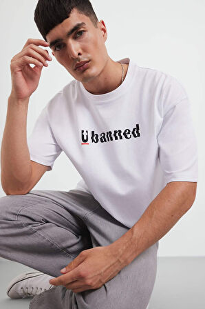 %100 Pamuk Loose Fit Bisiklet Yaka Baskılı Kısa Kollu Tişört