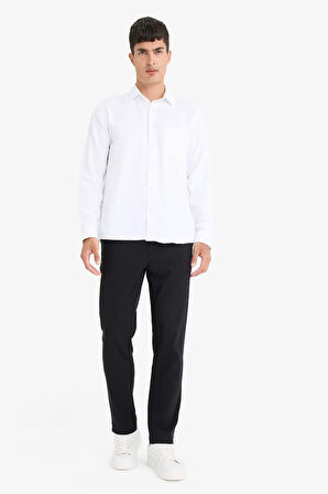 Regular Fit Polo Yaka Dokulu Uzun Kollu Gömlek