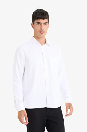 Regular Fit Polo Yaka Dokulu Uzun Kollu Gömlek