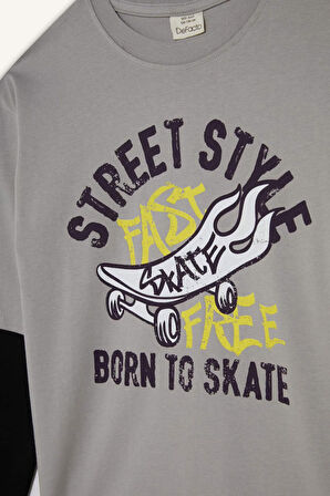 Erkek Çocuk Oversize Geniş Kalıp Bisiklet Yaka Uzun Kollu Tişört