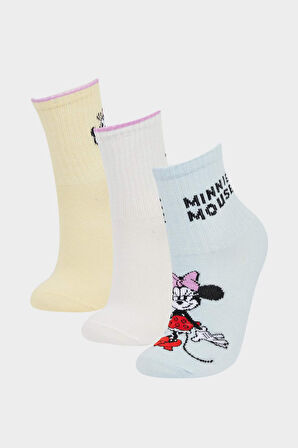 Kız Çocuk Disney Mickey & Minnie 3'lü Pamuklu Uzun Çorap