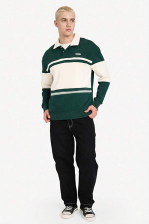 DeFacto Pamuklu Boxy Fit Polo Yaka Sweatshirt F8657AX26SPGN465
