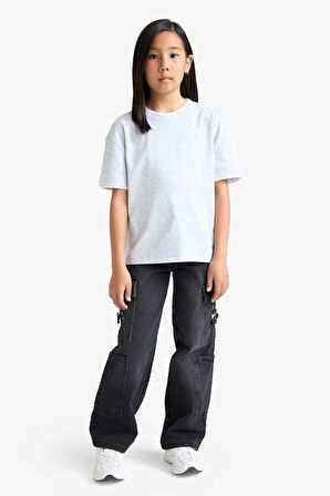 Kız Çocuk Relax Fit Ribana Kısa Kollu Tişört