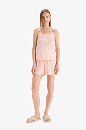 DeFacto Regular Fit Pijama Takımı Desenli Askılı Pijama Üstü Esnek Belli Şort Pijama Altı-Fall in Love F5774AX25SMPN675