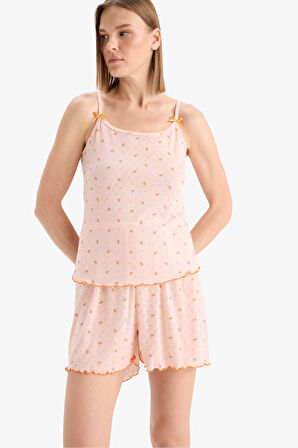 DeFacto Regular Fit Pijama Takımı Desenli Askılı Pijama Üstü Esnek Belli Şort Pijama Altı-Fall in Love F5774AX25SMPN675