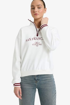 DeFacto Relax Fit Polo Yaka Baskılı Kalın Sweatshirt G7048AX25WNER238