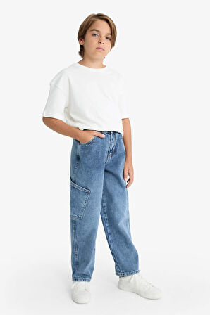 Erkek Çocuk Barrel Fit Düz Paça Jean Pantolon