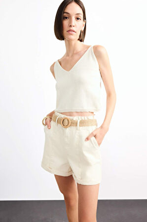 V Yaka Crop Askılı Bluz
