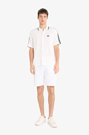 DeFacto Relax Fit Polo Yaka Hafif Kumaş Baskılı Yazlık Kısa Kollu Gömlek F0200AX25SMER105