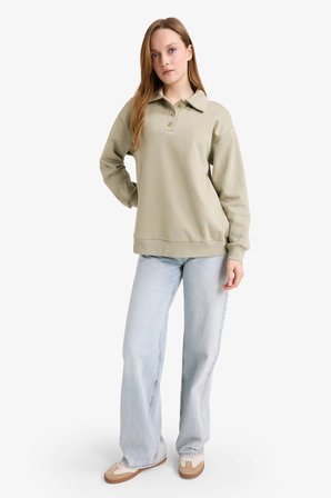 DeFacto Regular Fit Polo Yaka İçi Yumuşak Tüylü Kalın Sweatshirt Tunik F3085AX25WNGN497