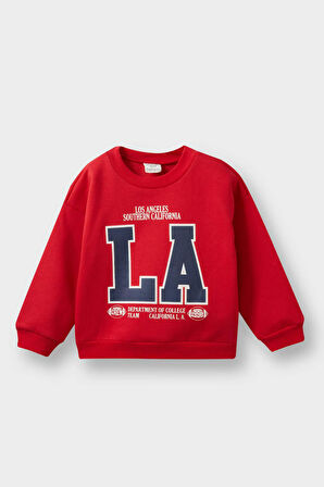 Erkek Bebek Bisiklet Yaka Baskılı İçi Yumuşak Tüylü Sweatshirt