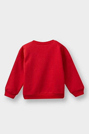 Erkek Bebek Bisiklet Yaka Baskılı İçi Yumuşak Tüylü Sweatshirt