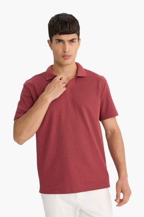 DeFacto Regular Fit Polo Yaka Waffle Dokulu Kumaş Kısa Kollu Tişört F0315AX25AUBN367