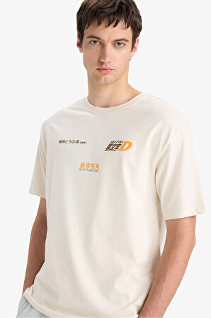 DeFacto %100 Pamuk Initial D Boxy Fit Bisiklet Yaka Sırt Baskılı Kısa Kollu Tişört F2877AX25SMER78