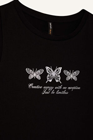 Relax Fit Slogan Baskılı Bisiklet Yaka Atlet