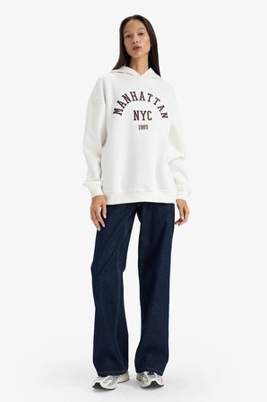 DeFacto Relax Fit Kapüşonlu Baskılı Sweatshirt G6965AX25WNER105