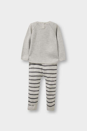 Erkek Bebek 2'li Takım Hayvan Desenli Triko Kazak Çizgili Alt