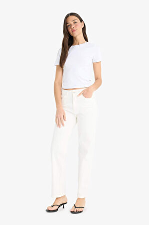 Comfort Straight Normal Bel Bilek Boy Beyaz Jean Pantolon